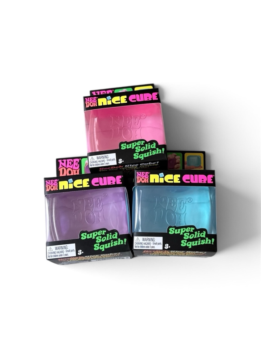 NeeDoh NiCE CUBE Super Solid Squish Toy - Pink, Purple & Blue